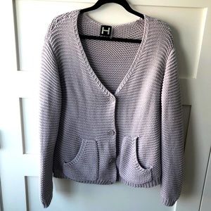 Chunky Knit Cardigan Sweater - Gray - Small